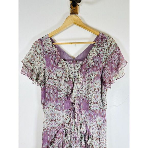 Sundance Purple Watercolor Printed Short Sleeve Silk Chiffon Dress Size 8 EUC - Picture 4 of 16